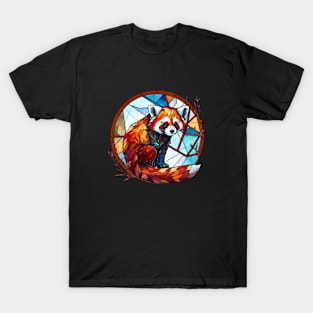 Red Panda Animal Portrait Stained Glass Wildlife Outdoors Adventure T-Shirt